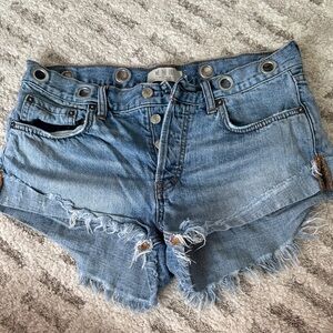 Free People Blue Frayed Jean Shorts